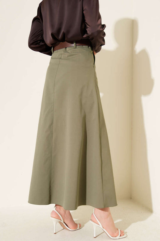 Removable Belt Basic Skirt Khaki