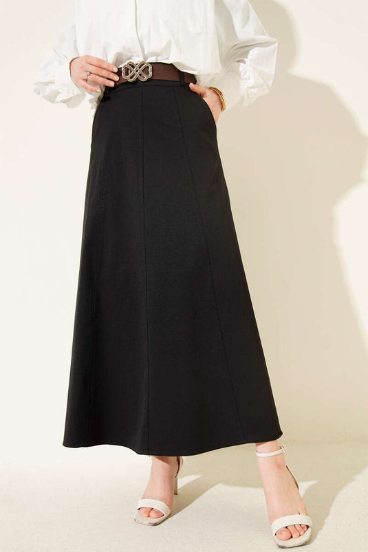 Basic Skirt with Removable Belt Black