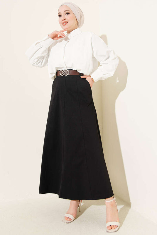 Basic Skirt with Removable Belt Black