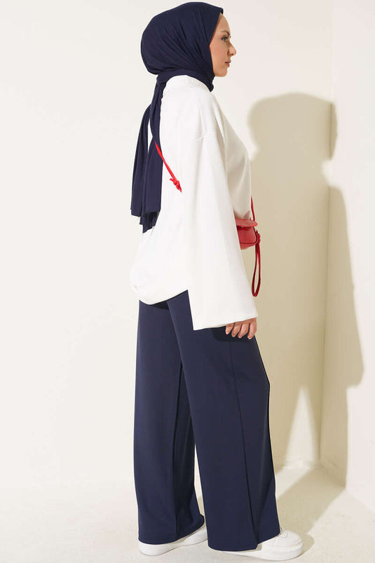 Pantalon À Cordons Bleu Marine