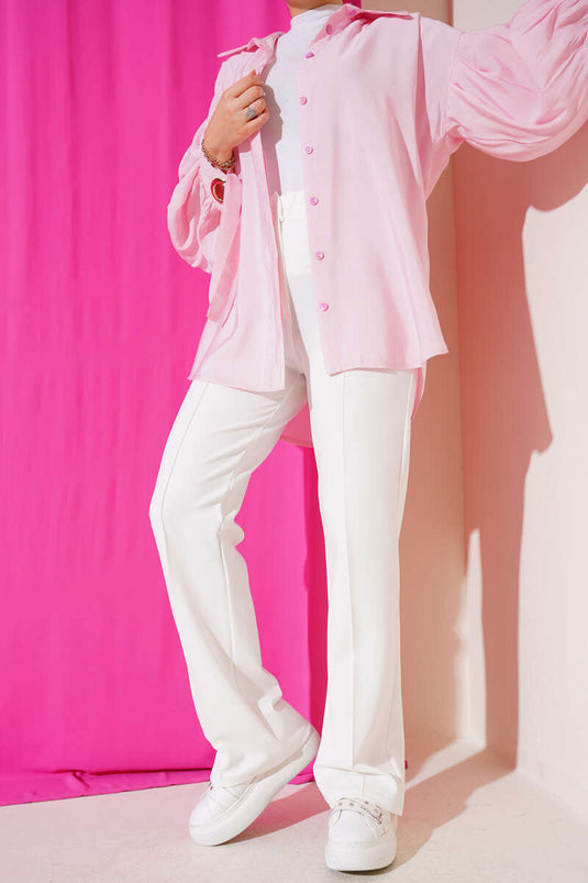 Çımalı Palazzo Pantolon Beyaz