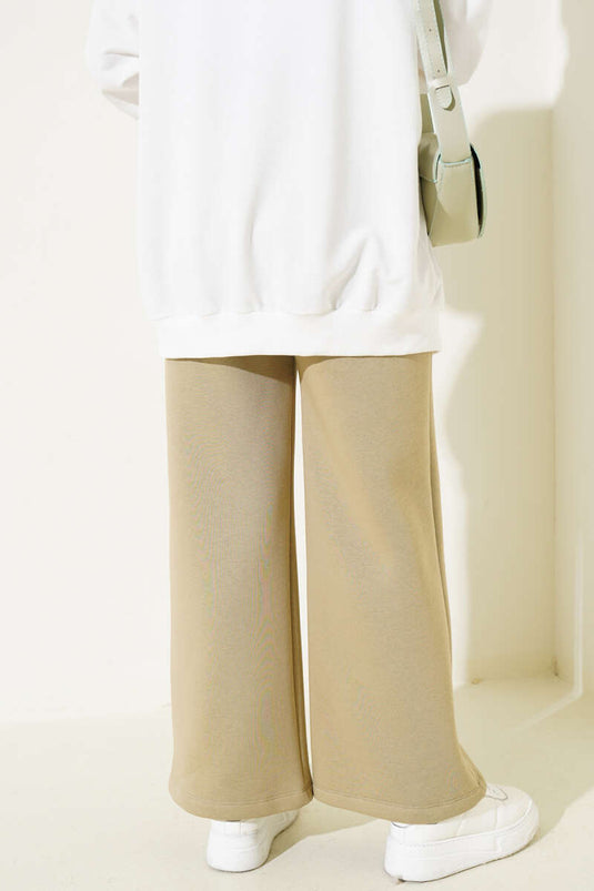 Çımalı Üç İplik Bol Paça Pantolon Haki