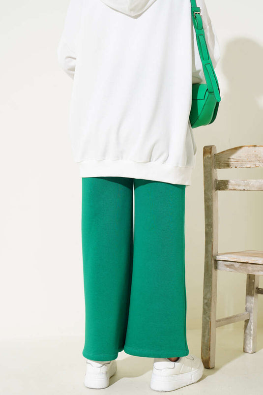 Çımalı Üç İplik Bol Paça Pantolon Yeşil