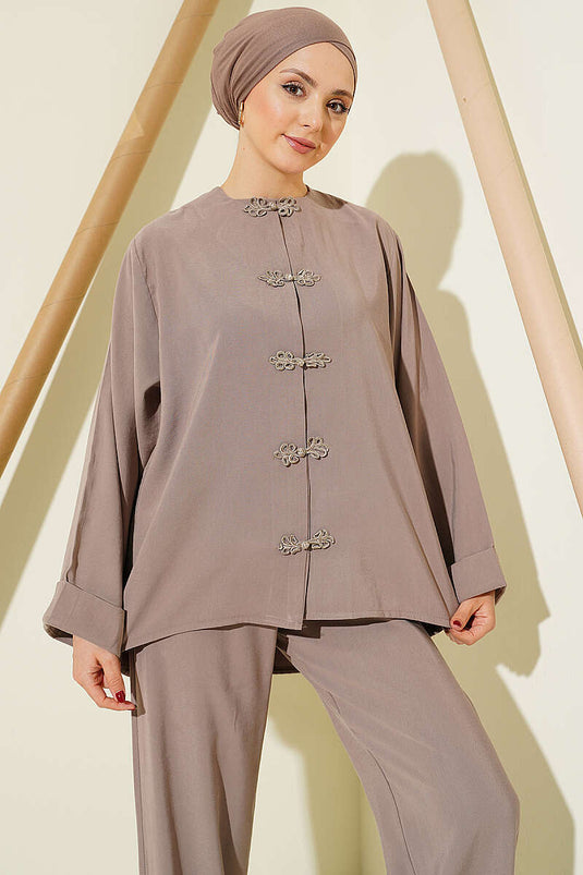 Ensemble double en tensel avec détails boutons, couleur vison