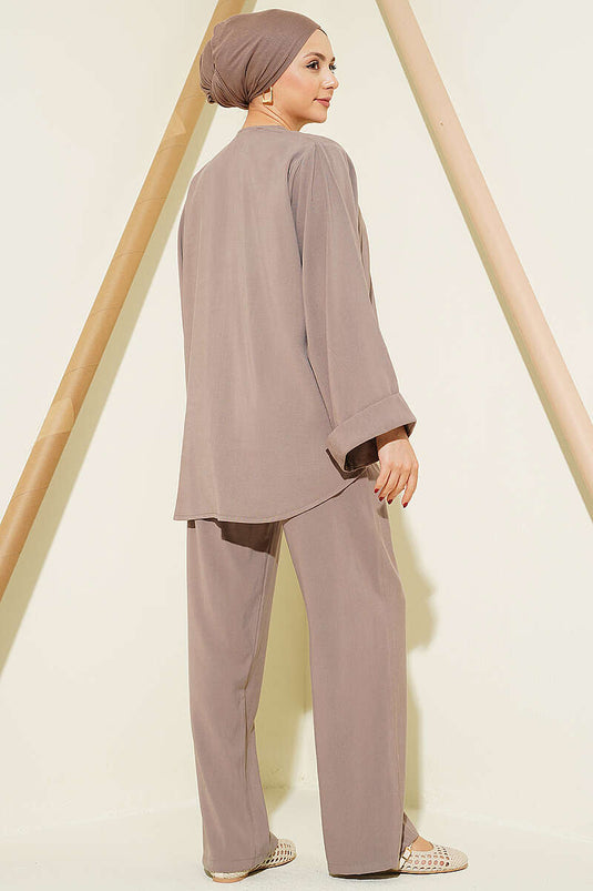 Ensemble double en tensel avec détails boutons, couleur vison