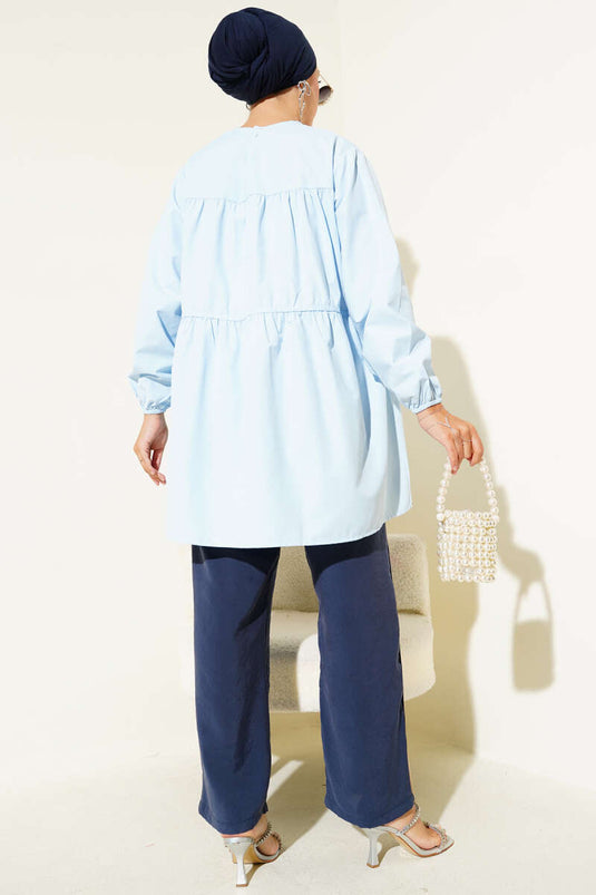 Gypsy Stone Buttoned Bow Shirt Blue