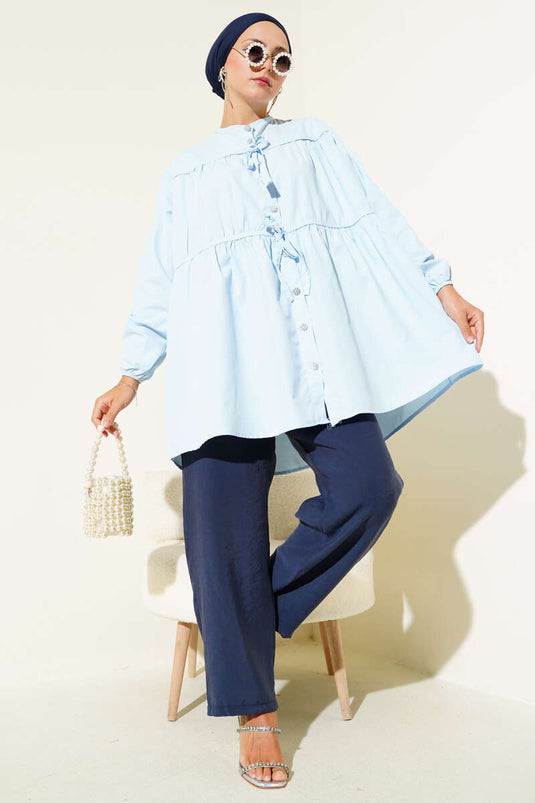 Gypsy Stone Buttoned Bow Shirt Blue