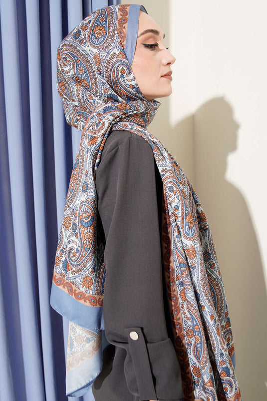 وشاح بتصميم بيزلي صيني أزرق ناعم