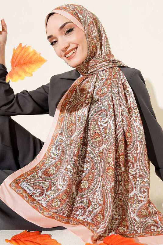 وشاح بنقشة بيزلي تركي بلون برتقالي فاتح