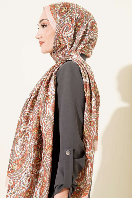 وشاح بنقشة بيزلي تركي بلون برتقالي فاتح