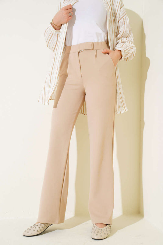 Pantalon palazzo à scratch, beige