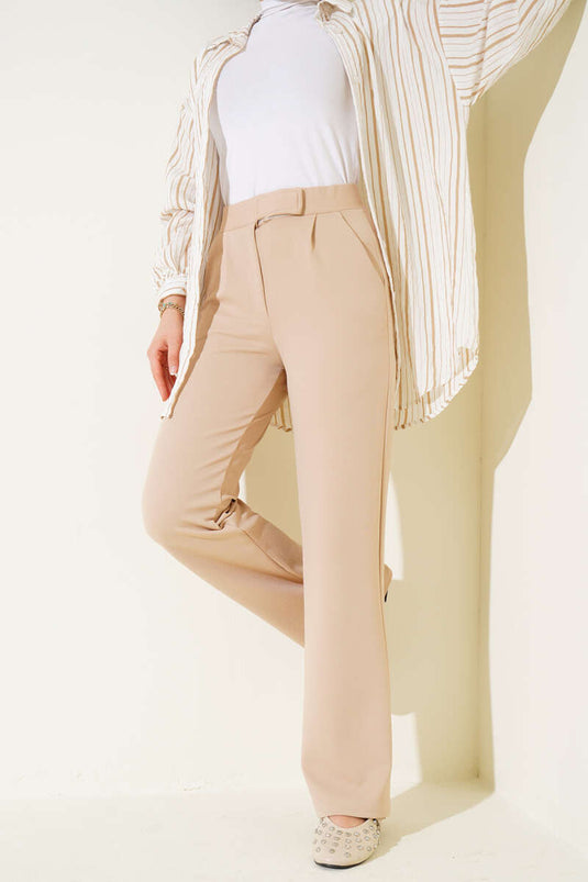 Pantalon palazzo à scratch, beige