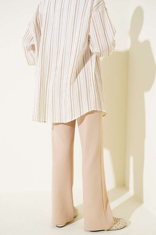 Pantalon palazzo à scratch, beige