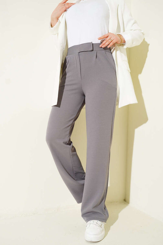 Cırtlı Palazzo Pantolon Kayrak Grisi