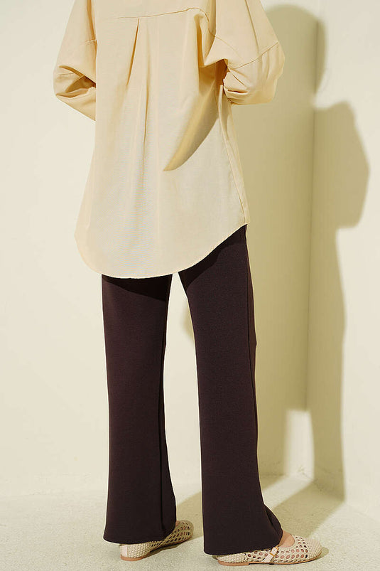 Pantalon Palazzo à Velcro Marron Châtaigne