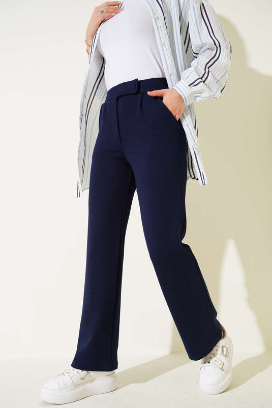 Pantalon Palazzo à Velcro Bleu Marine