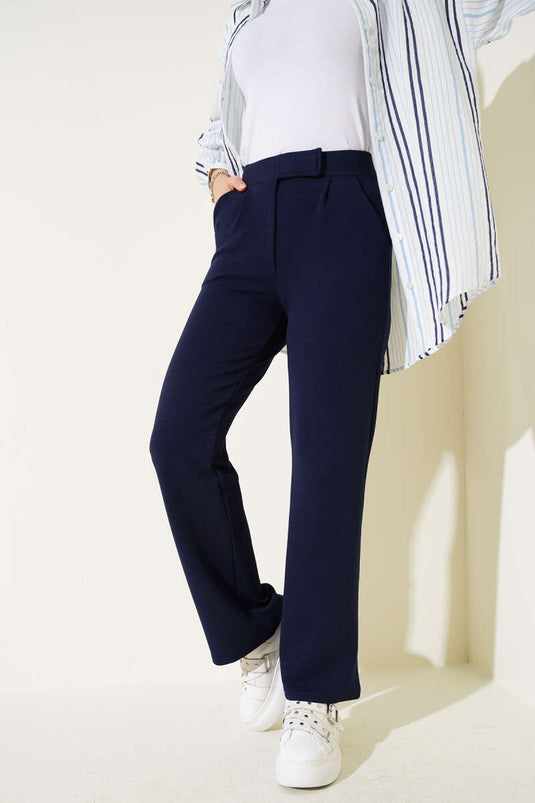 Pantalon Palazzo à Velcro Bleu Marine