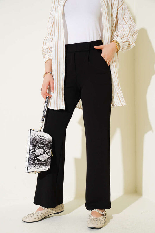 Pantalon Palazzo à fermeture auto-agrippante Noir