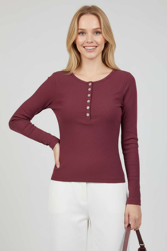 Snap Button Detail Blouse, Plum