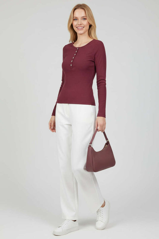 Snap Button Detail Blouse, Plum