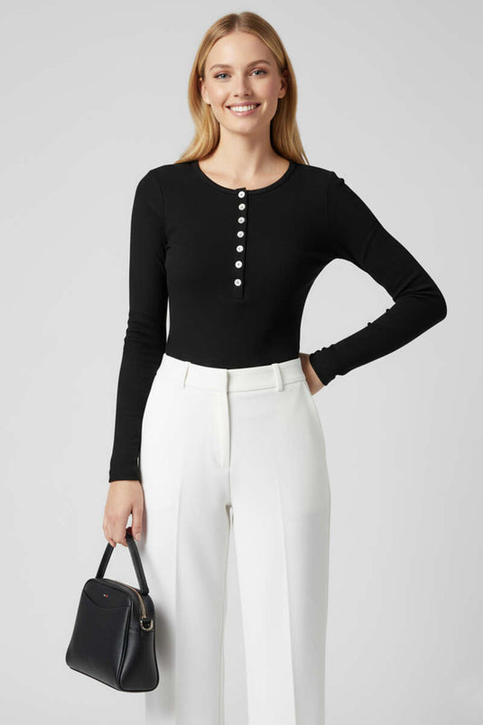 Chemisier noir à boutons-pression