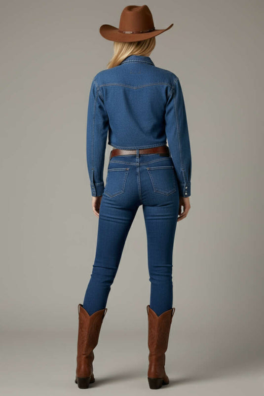 Chemise à boutons-pression, bleu denim