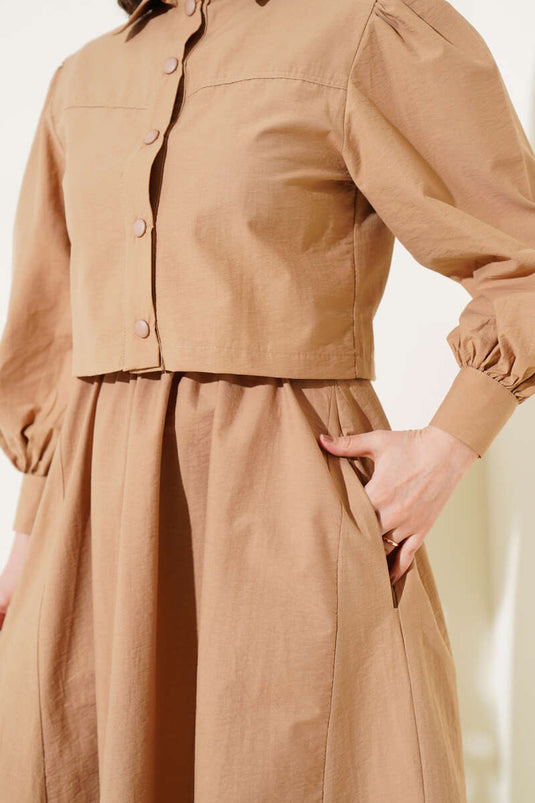 Veste à boutons-pression, gilet, costume deux pièces, couleur café au lait