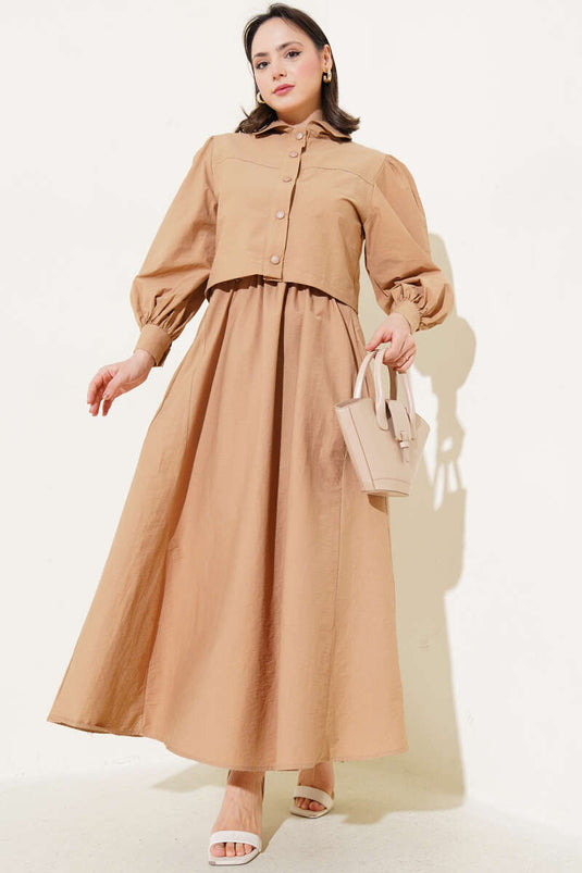 Veste à boutons-pression, gilet, costume deux pièces, couleur café au lait