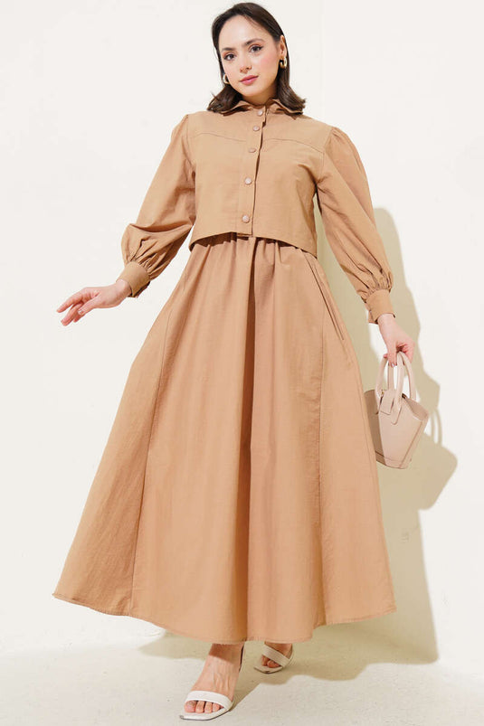 Veste à boutons-pression, gilet, costume deux pièces, couleur café au lait