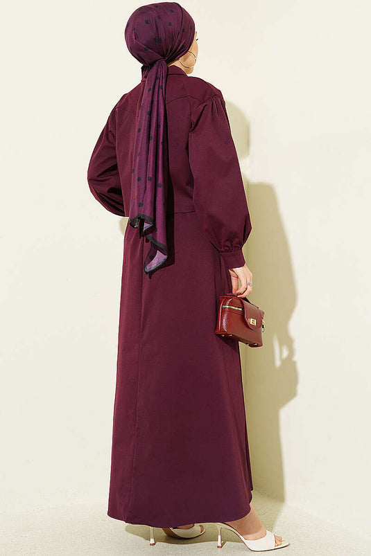Snap Button Jacket Pinafore Set Burgundy