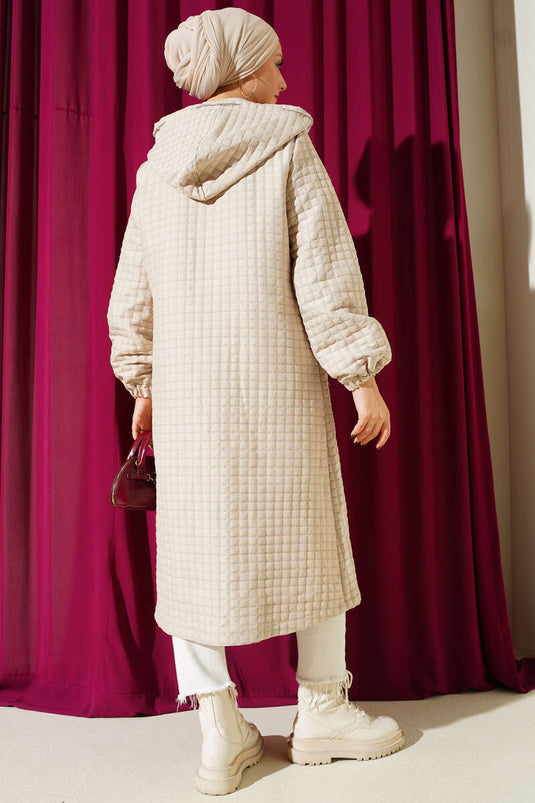 Veste matelassée à capuche avec fermeture à boutons-pression, beige