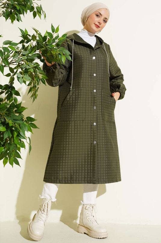 Manteau matelassé à capuche et boutons-pression, kaki