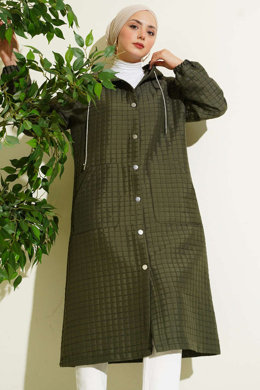 Manteau matelassé à capuche et boutons-pression, kaki