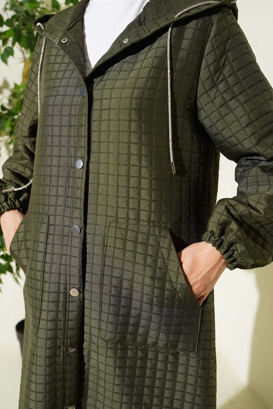 Manteau matelassé à capuche et boutons-pression, kaki
