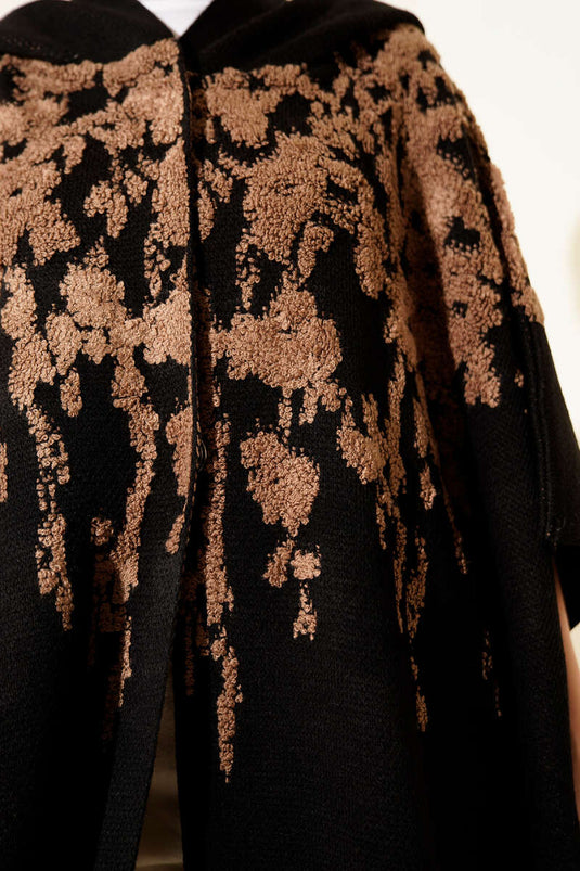 Çıtçıt Düğmeli Kapüşonlu Triko Panço Latte