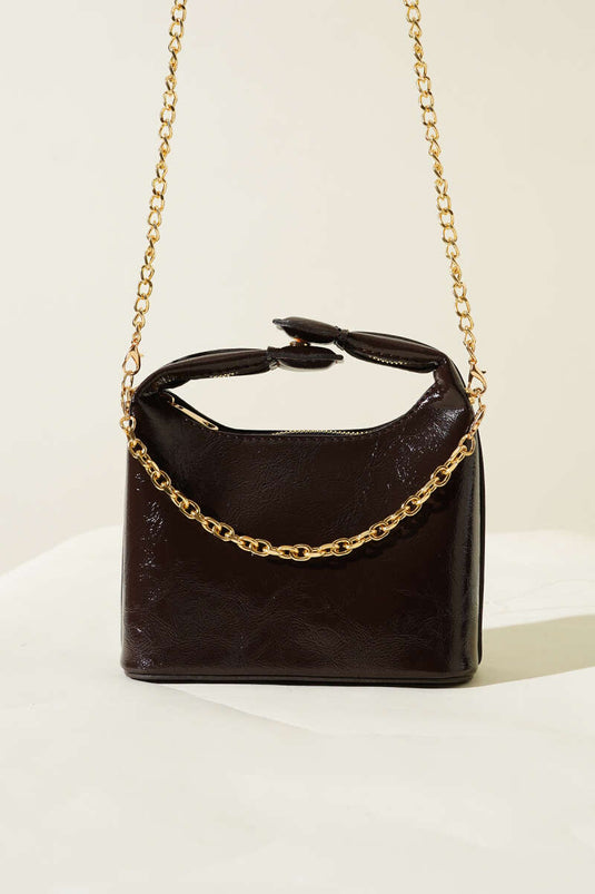 Snap Handle Chain Strap Patent Leather Bag Bitter Coffee