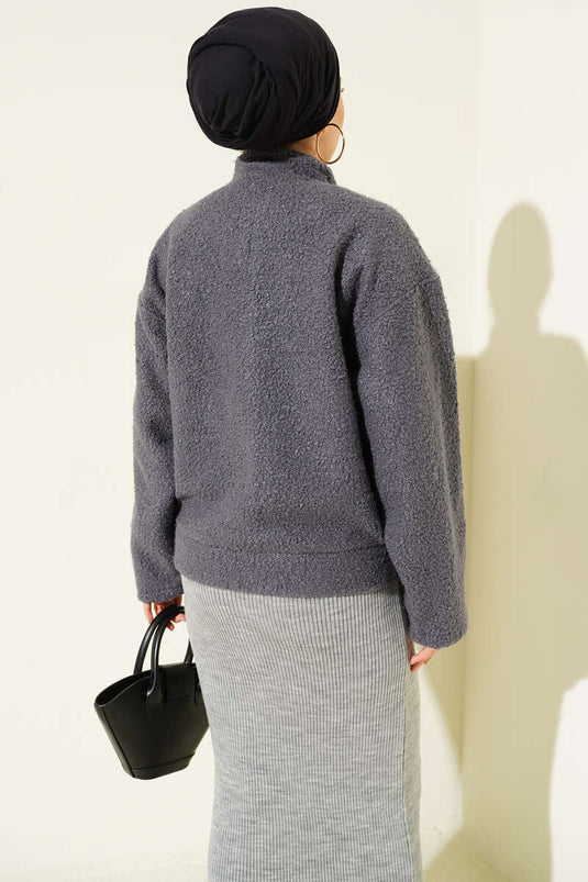 Çıtçıtlı Buklet Cepli Ceket Füme