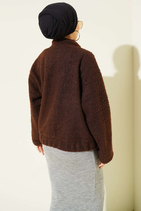 Çıtçıtlı Buklet Cepli Ceket Kahve