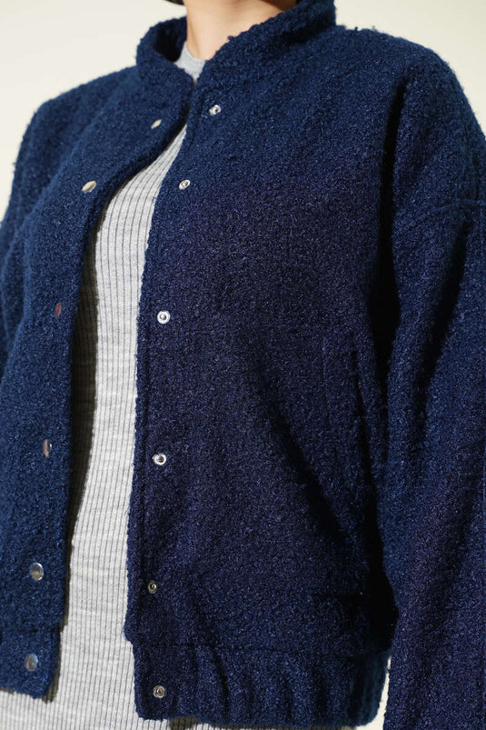 Çıtçıtlı Buklet Cepli Ceket Lacivert