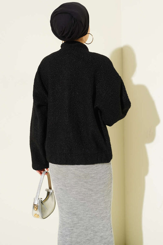 Çıtçıtlı Buklet Cepli Ceket Siyah