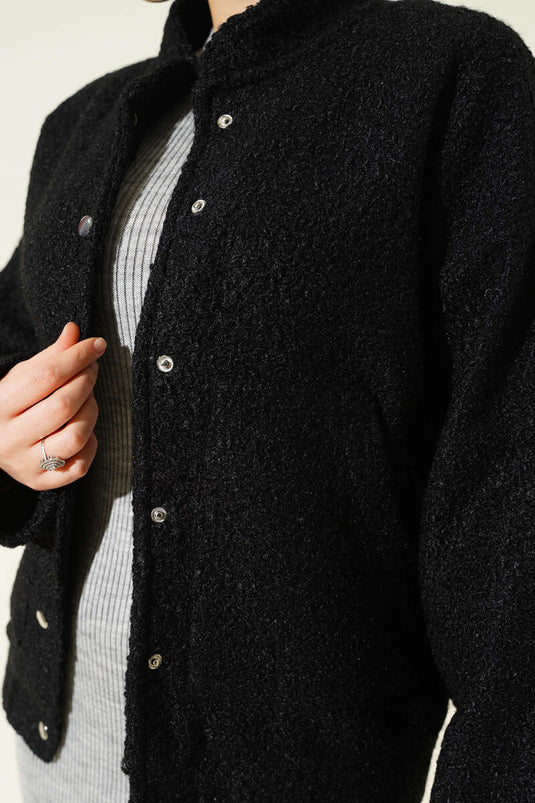 Çıtçıtlı Buklet Cepli Ceket Siyah