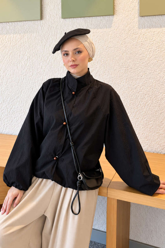 Veste Parachute Noire À Pressions