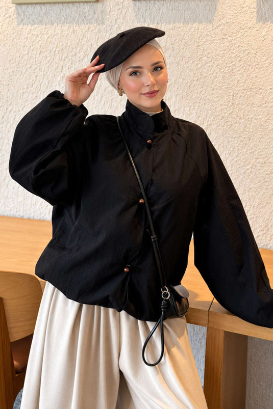Veste Parachute Noire À Pressions