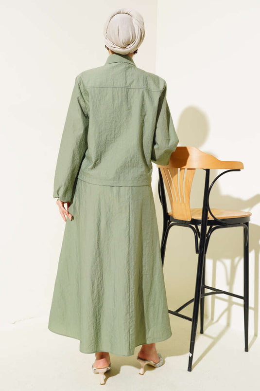 Snap-Front Skirted Parachute Two Piece Set, Algae Green