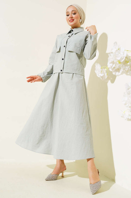 Çıtçıtlı Etekli Paraşüt İkili Takım Gri