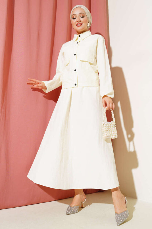 Çıtçıtlı Etekli Paraşüt İkili Takım Krem