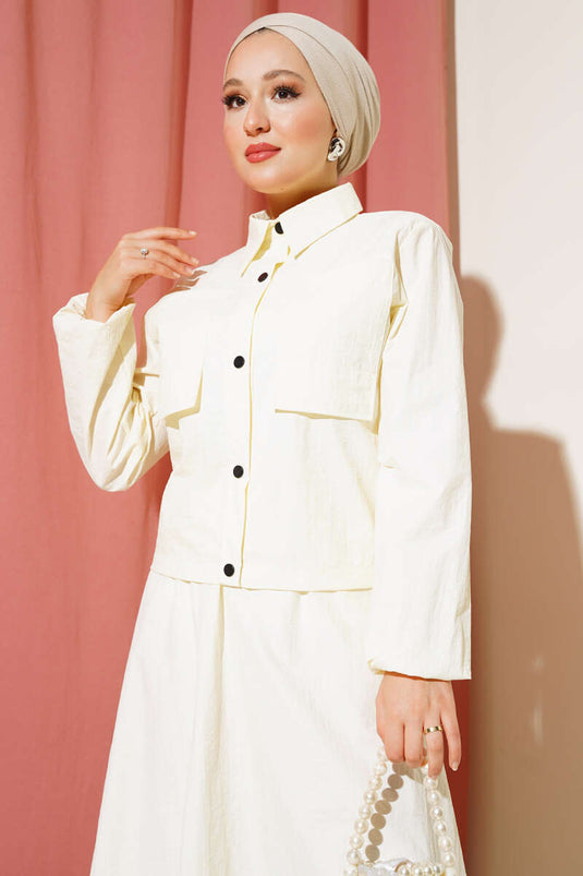 Çıtçıtlı Etekli Paraşüt İkili Takım Krem