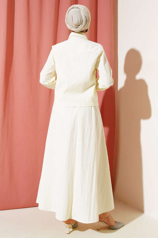 Çıtçıtlı Etekli Paraşüt İkili Takım Krem