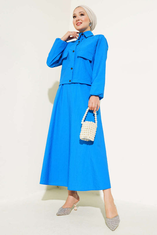 Çıtçıtlı Etekli Paraşüt İkili Takım Mavi