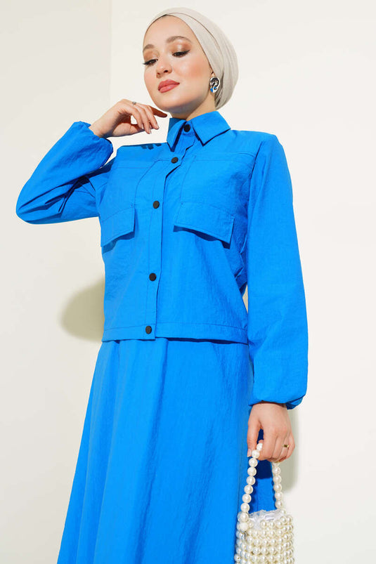 Çıtçıtlı Etekli Paraşüt İkili Takım Mavi